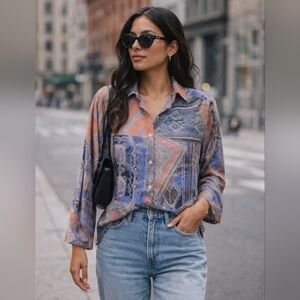 HANDMADE & VINTAGE | Abstract  Patterned Long Sleeved Blouse/Shirt